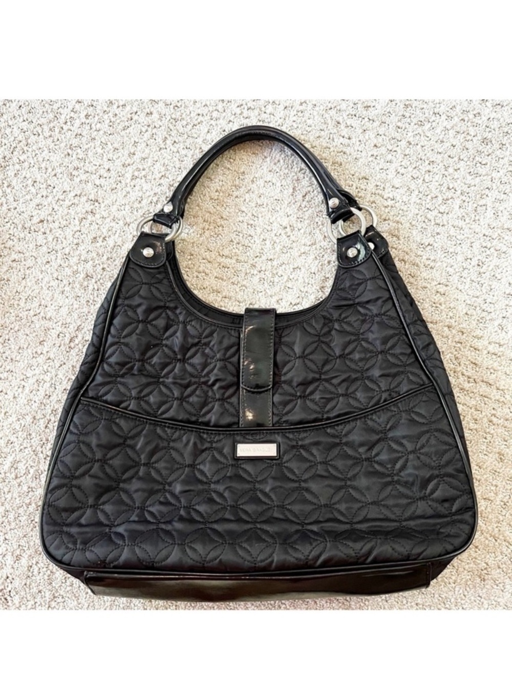 Vera Bradley Black Quilted Shoulder Handbag Tote Hobo Bag Classic Travel City